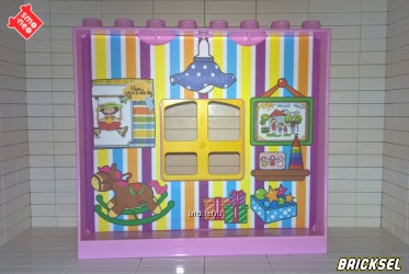 Стена 1х8 розовая с желтым окном и вкладышем интерьера детской комнаты