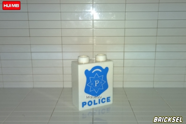 Хьюэй Мэй аналог Дупло Кубик полицейский значек 1х2х2 белый, Аналог HM (HUI MEI), не частый