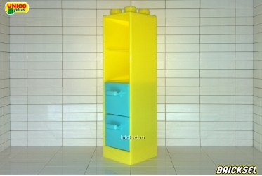 Шкаф, тумба высокая, пенал, колонна 2х2 желтая со светло-голубыми ящичками