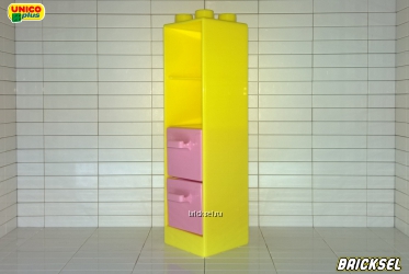 Шкаф, тумба высокая, пенал, колонна 2х2 желтая с розовыми ящичками