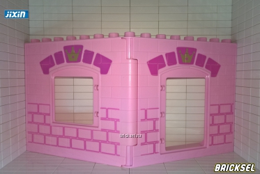 Стена замка принцессы двойная кирпичная с рисунком окно-дверь розовая