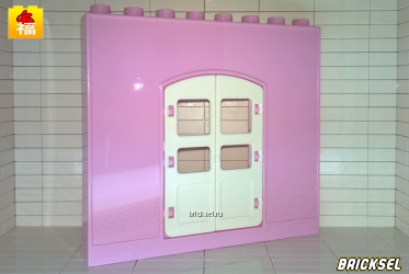 Стена 1х8 с двустворчатой белой дверью розовая