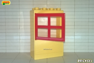 Юнико Окно высокое светло-желтое с красной рамой, Оригинал UNICO
