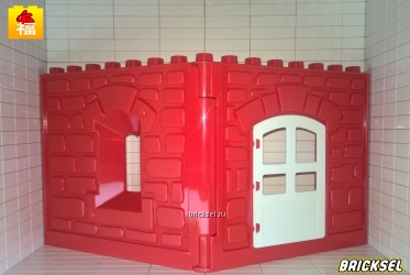 Стена двойная окно-дверь с белой дверью красная