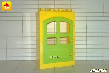 Дверь желтая с салатовой дверцей