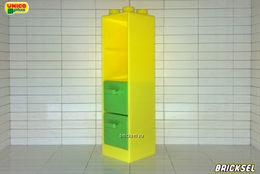 Шкаф, тумба высокая, пенал, колонна 2х2 с зелеными ящичками желтая