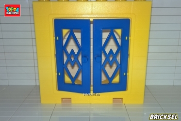 Стена 1х6 с окном и синими ставнями желтая