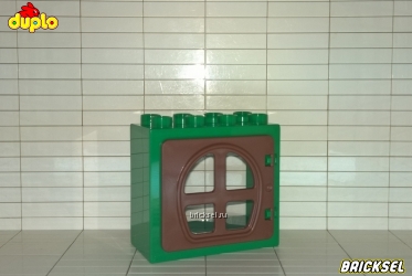 Окно 2х4 с коричневой створкой домиком зеленое